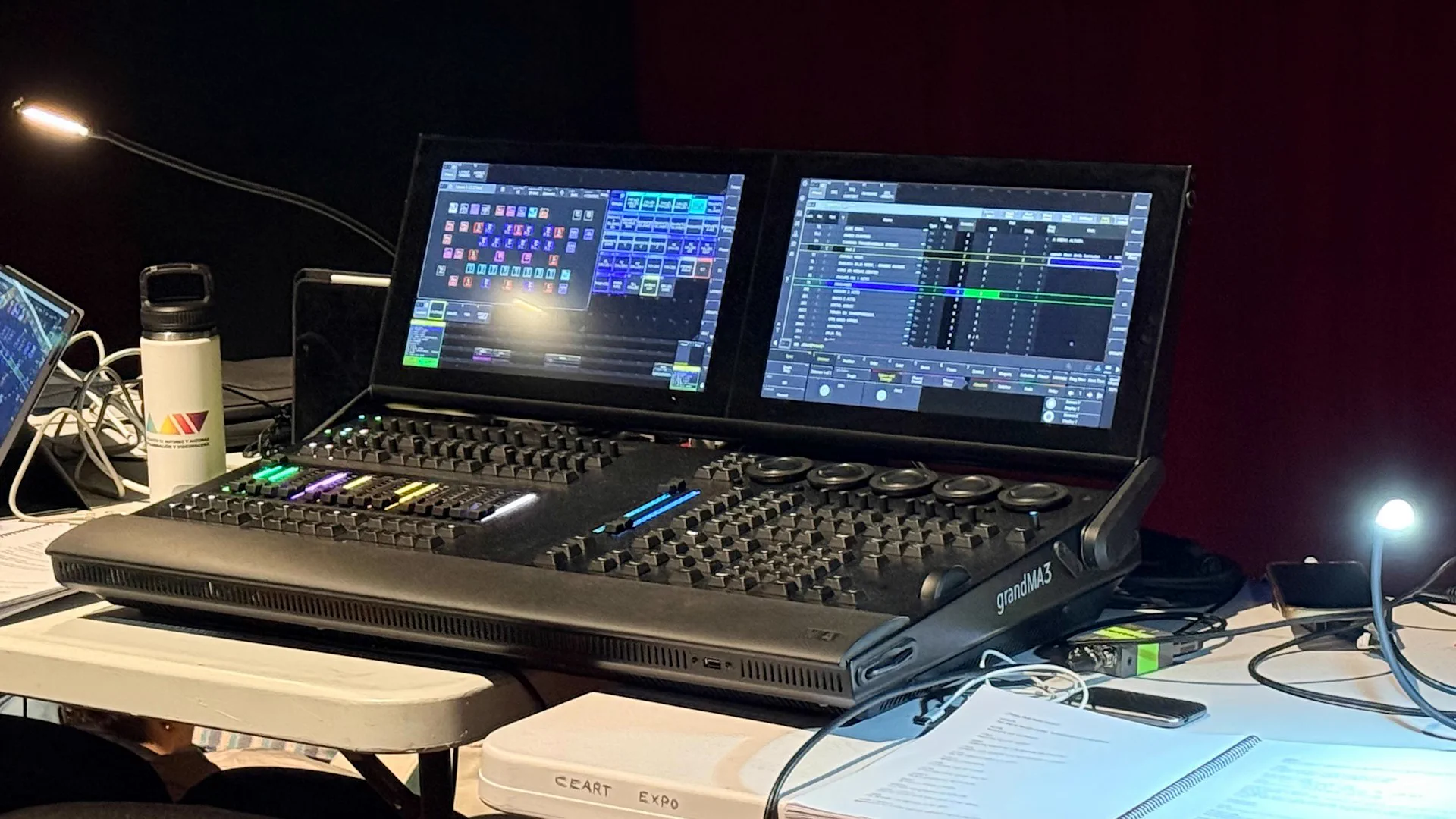 Professional audio mixing console prepared for a live production.